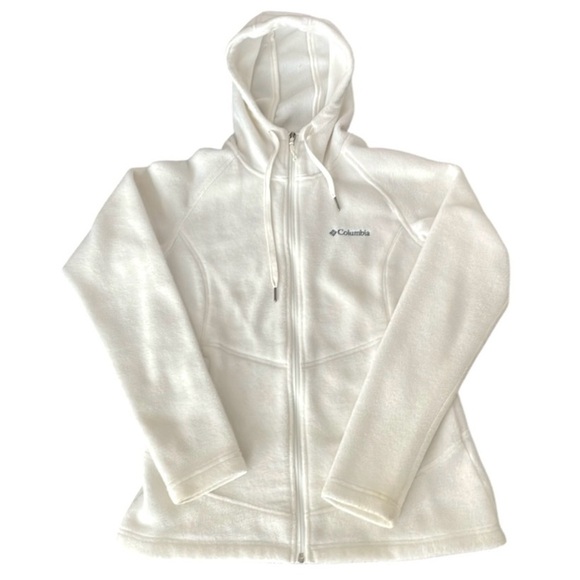 Columbia full zip hooded fleece jacket Cream Womens size M Warm Comfy Neutral - Picture 1 of 12